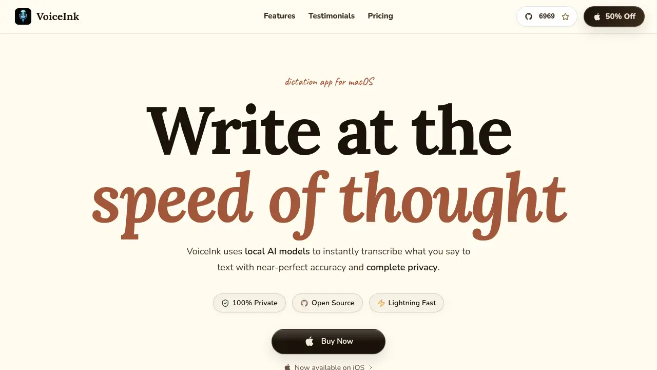 Screenshot of the tryvoiceink.com website