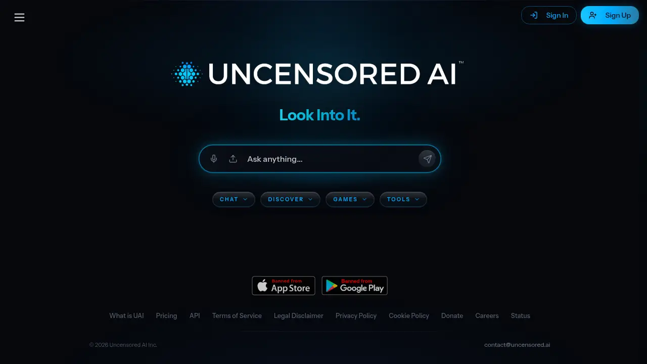 Captura de pantalla del sitio web uncensored.ai