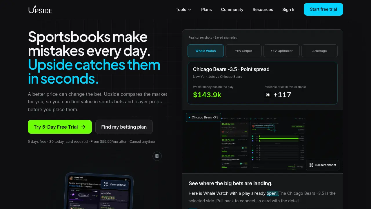 Screenshot of the upside.tools website