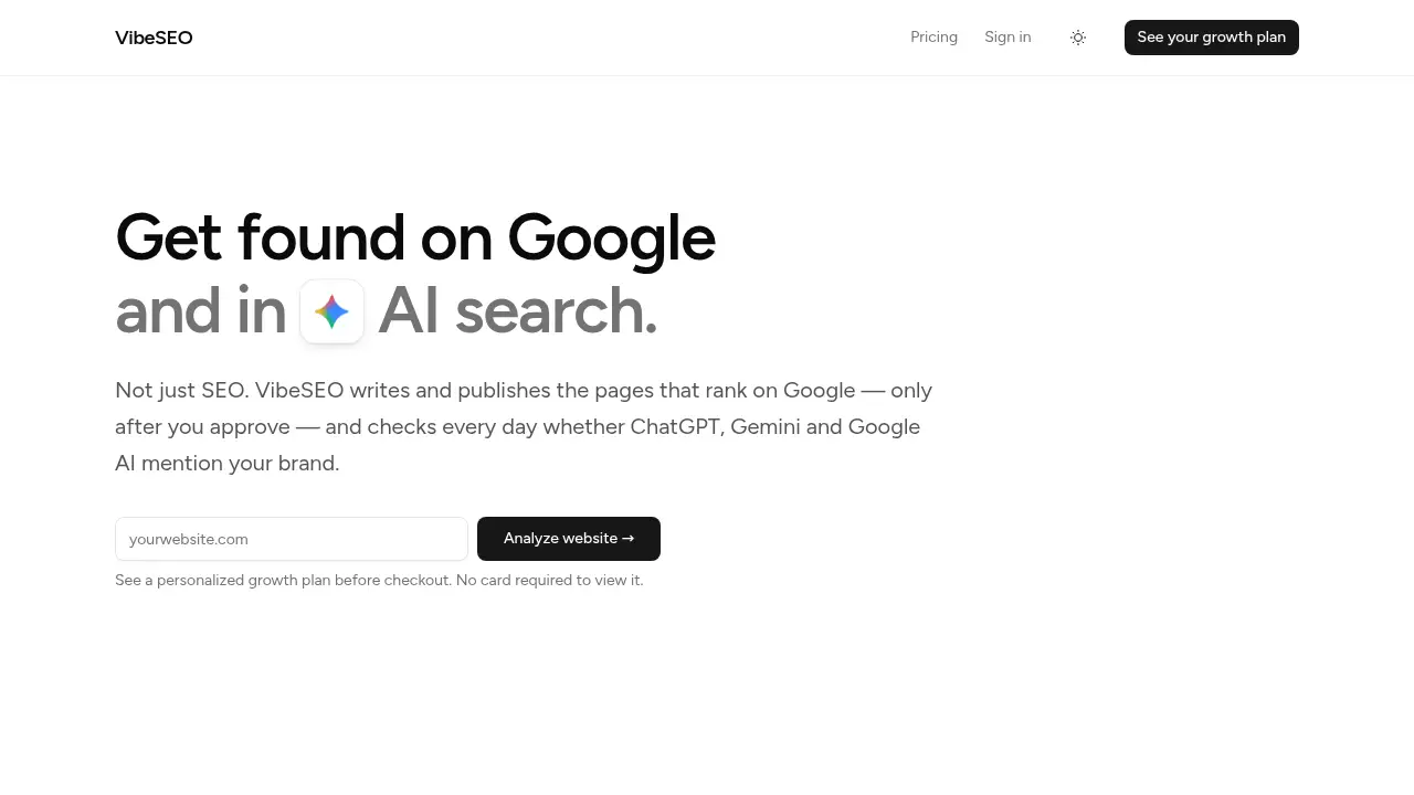 Screenshot of the vibeseo.dev website
