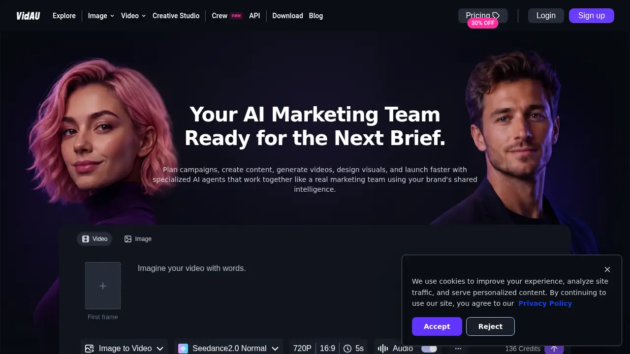 Screenshot of the vidau.ai website