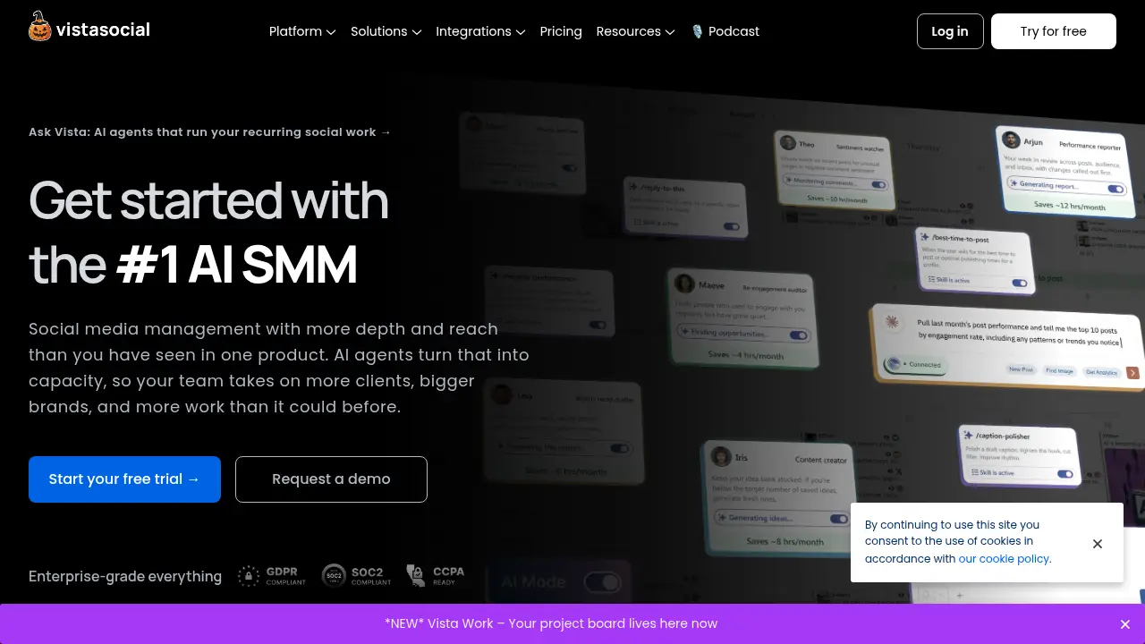 Screenshot of the vistasocial.com website