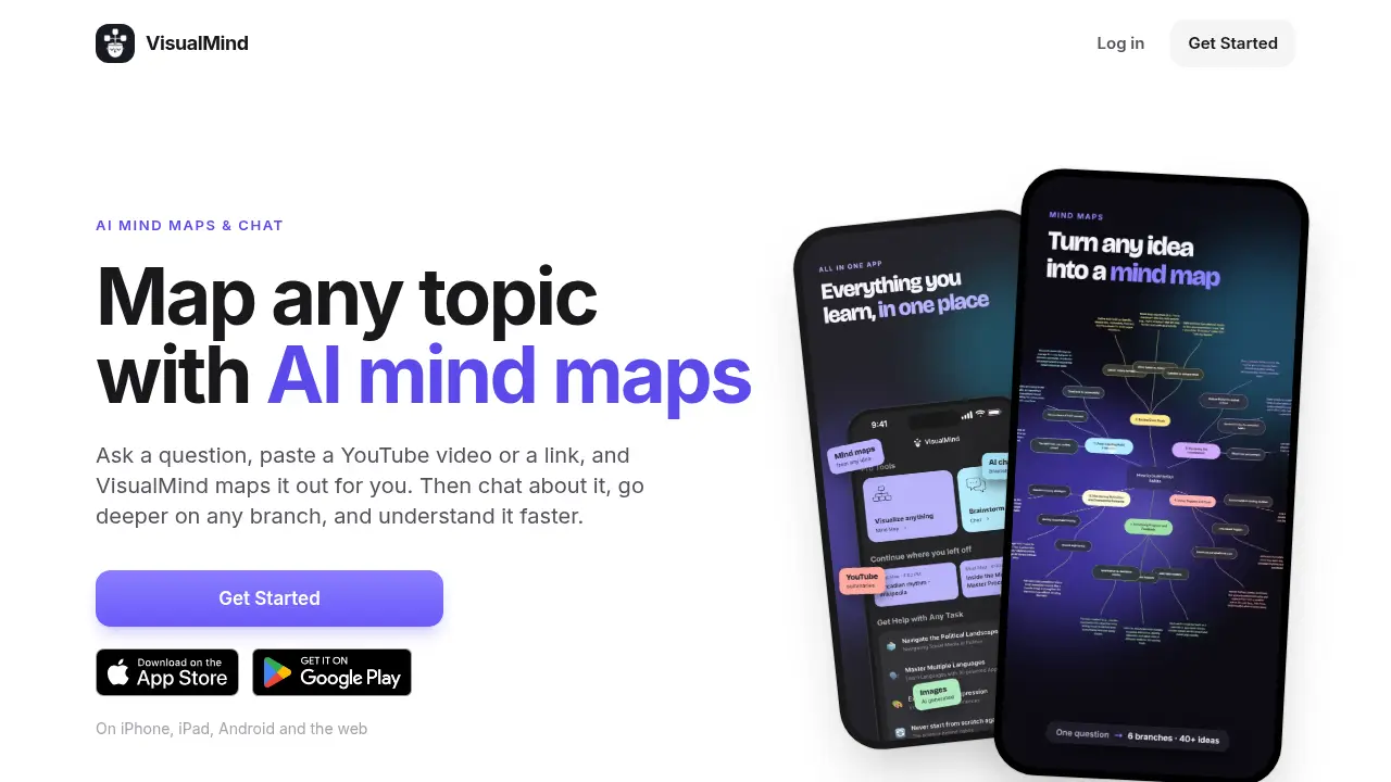 Screenshot of the visualmind.app website