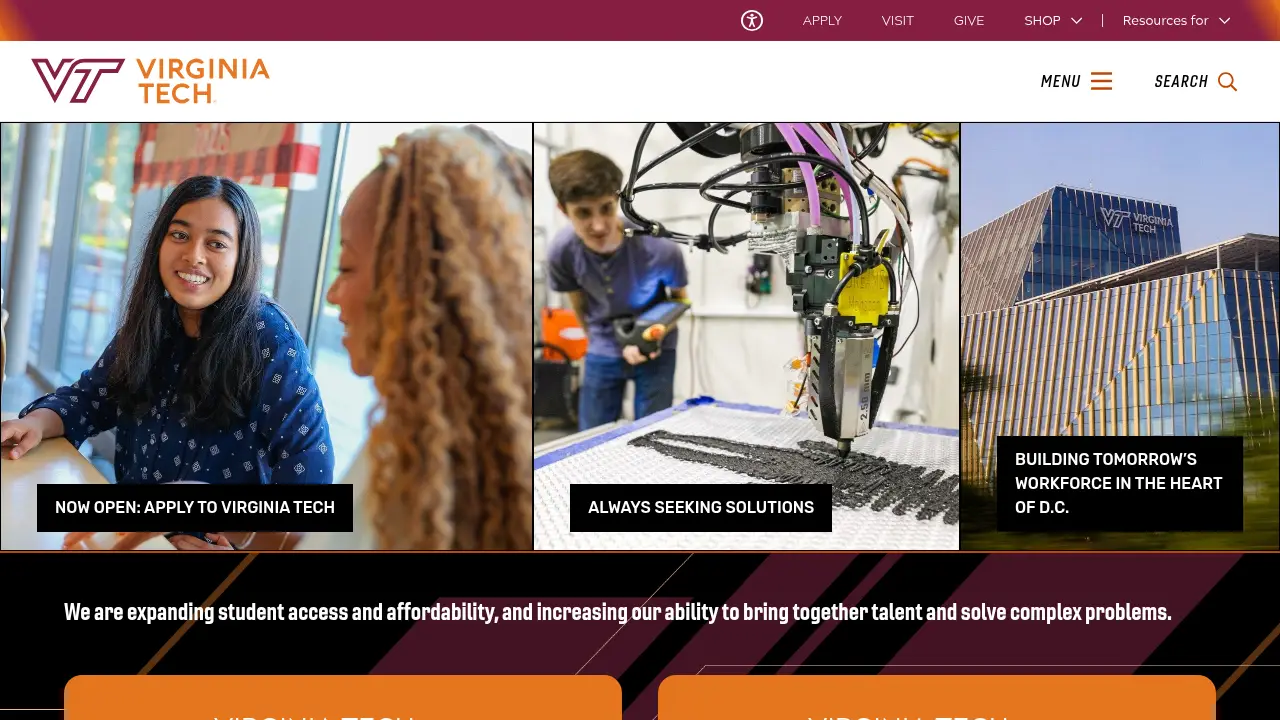 Screenshot of the vt.edu website