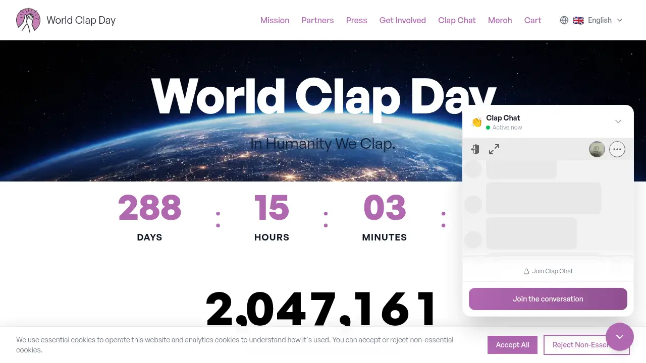 Screenshot of the worldclapday.com website
