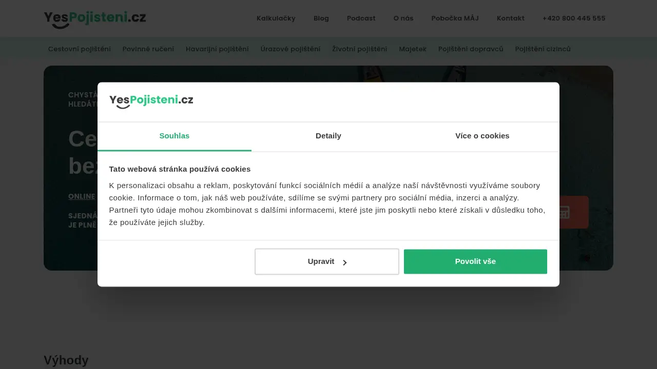 Screenshot of the yespojisteni.cz website