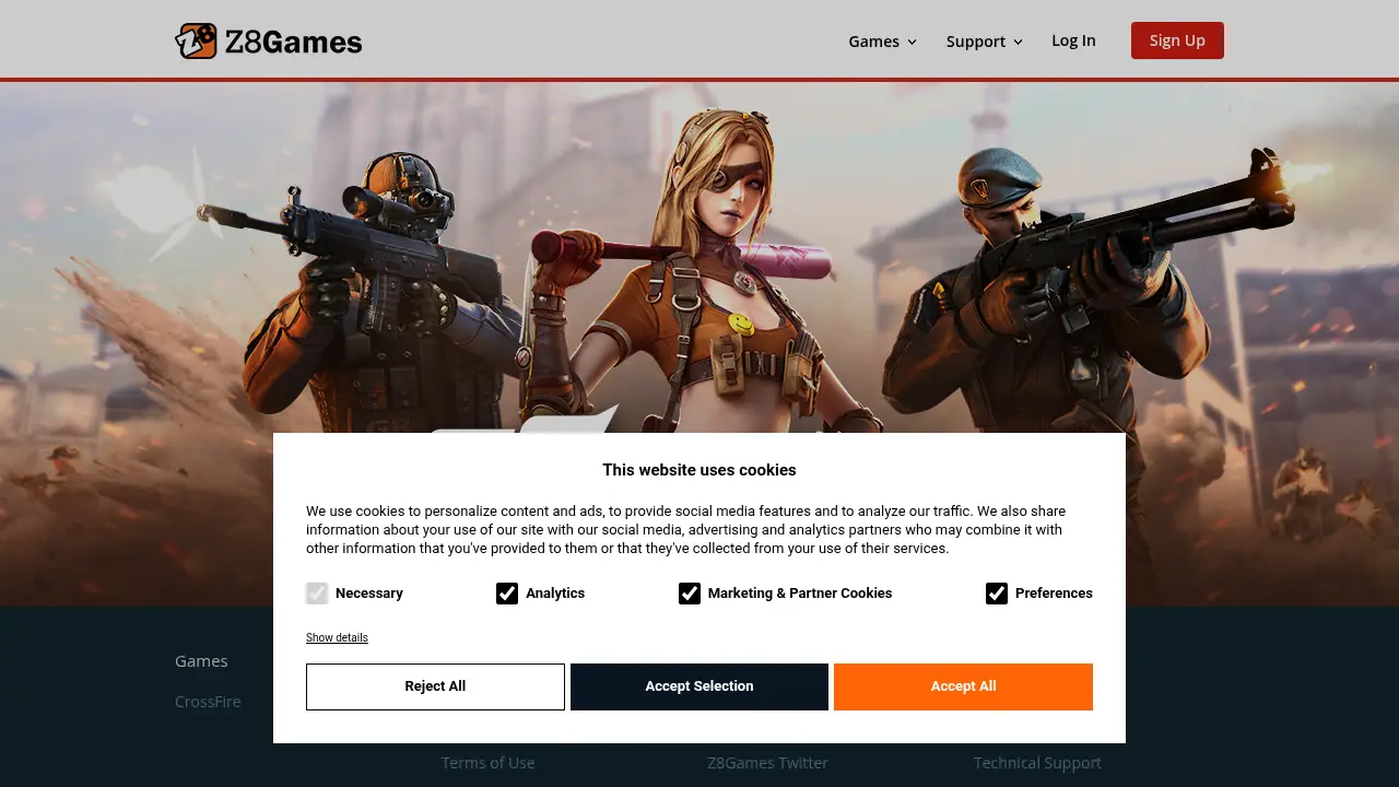 Screenshot of the z8games.com website
